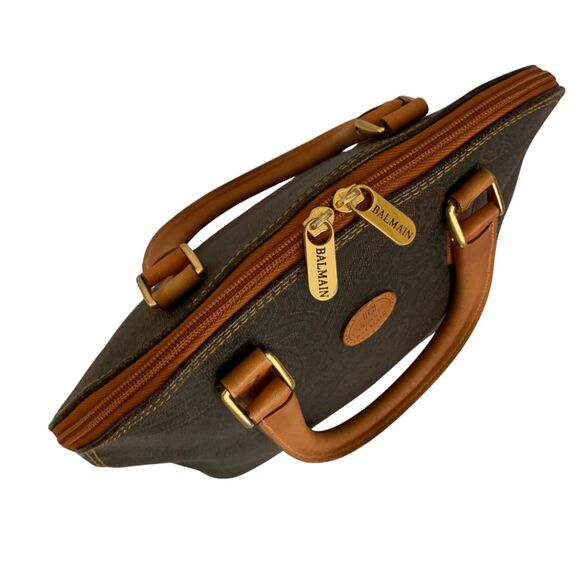 Pierre Balmain Vintage Dome Satchel Brown Paisley Printed Leather Handbag - Picture 4 of 14